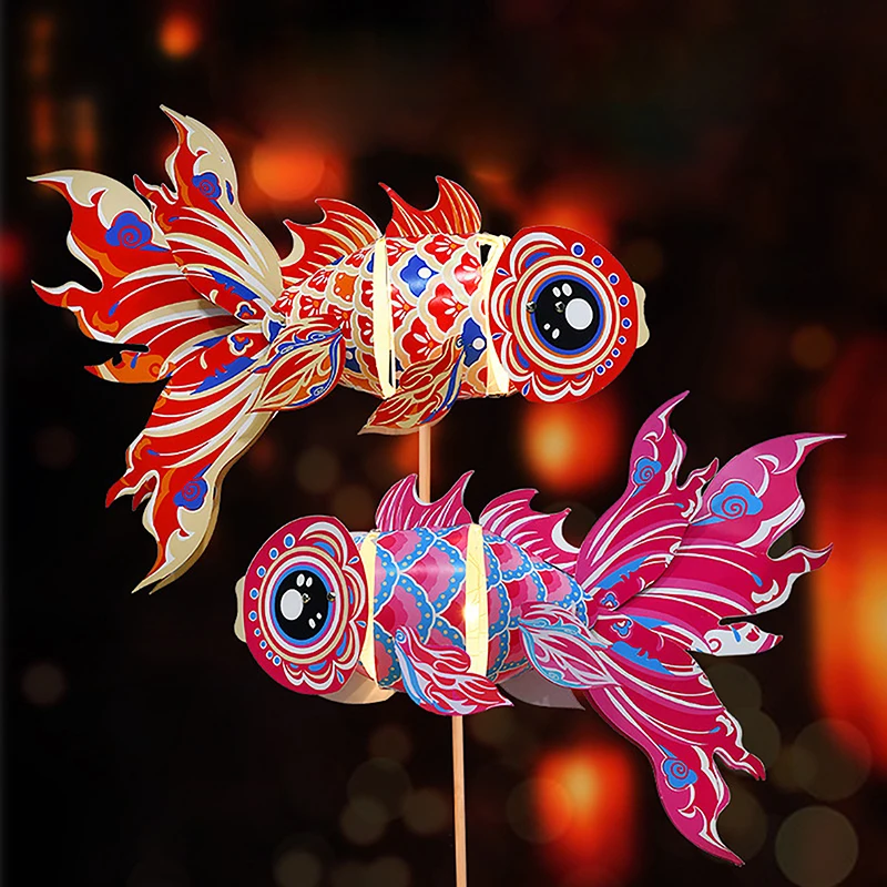 1 Set Handmade DIY Lucky Goldfish Lantern Mid-Autumn Festival Intangible Cultural Heritage Children Lanterns