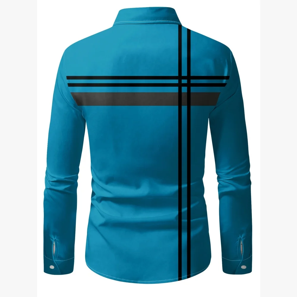 Men's Checked Trend Stripes Long-Sleeved Shirt Casual Button Shirt High-End Striped Design Shirt Men's Fashionable Clothing Tops