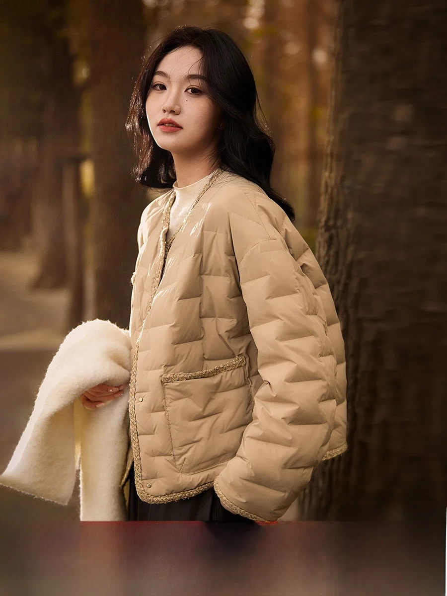 

XHANGE Women's Sl Goose down Jaet 95% Premium down Artistic Sle Long Sve Warmth Flap ket Straight Tube