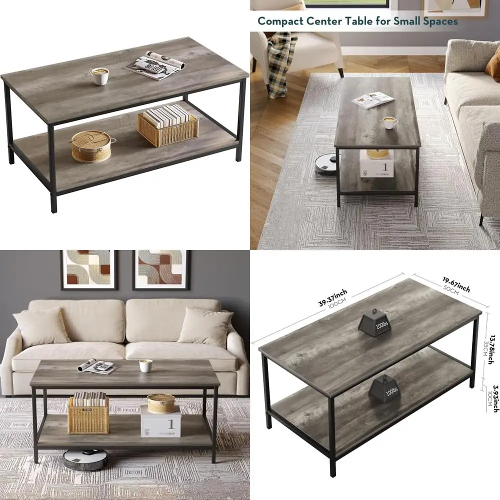 

Farmhouse Style Rectangular Coffee Table with Storage Shelf for Living Room, Large or Small Spaces
