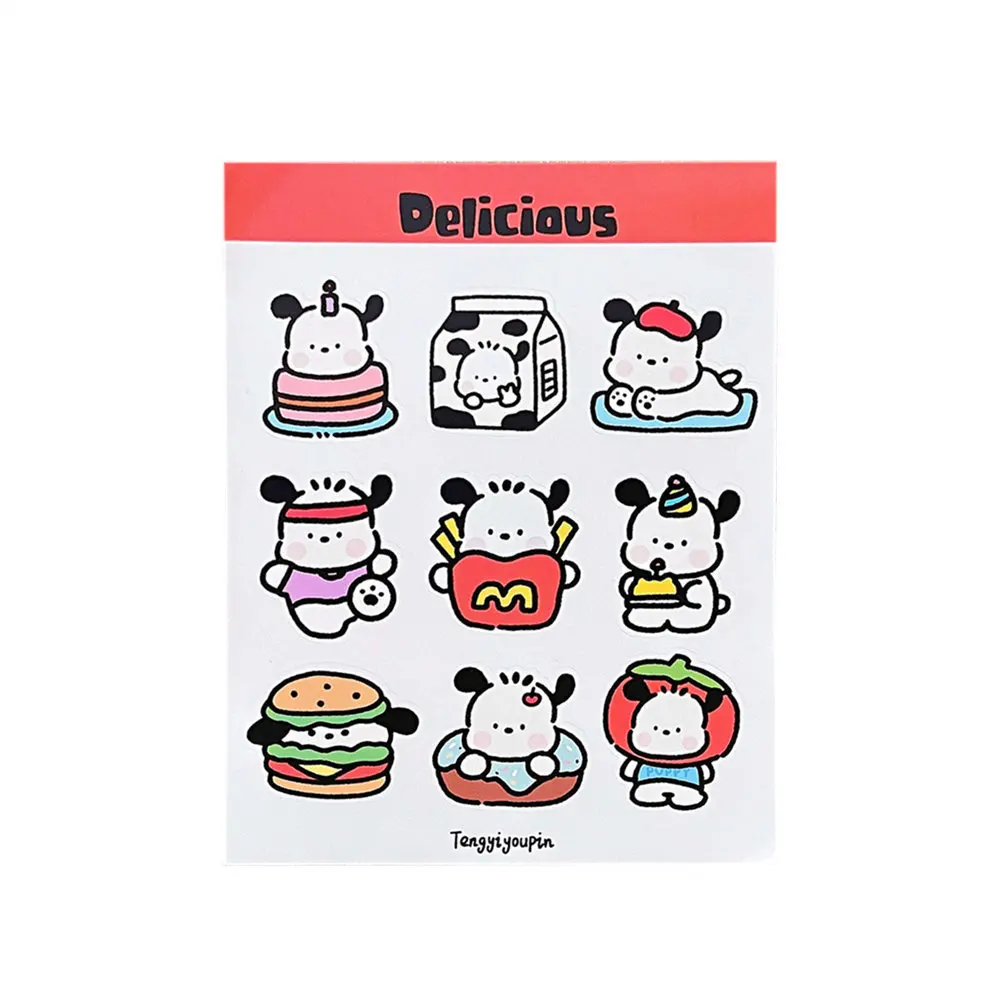 Sanrio-pegatinas de la serie Pochacco, pegatinas decorativas de manual de estilo Ins, pegatinas de sello, pegatinas de juguete de expresión Linda