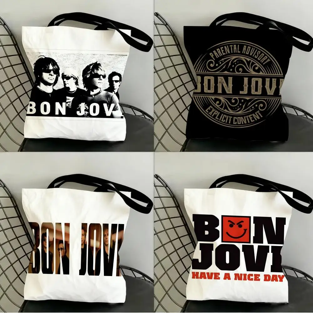 Bolsas de armazenamento Bon J-Jovi Pop Band, sacola de compras de lona, sacola de compras de supermercado, sacola de festa de Natal, bolsa feminina