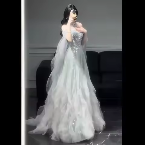 Evening Gown Dress For Women 2025 New High-end Light Luxury Niche Heavy Industry High-end Sense Elegant Temperament Host Dress