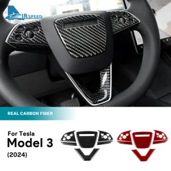 Real Soft Carbon Fiber Sticker For Tesla Model 3 Highland 2024 Car Steering Wheel Frame Cover Interior Trim Accessories