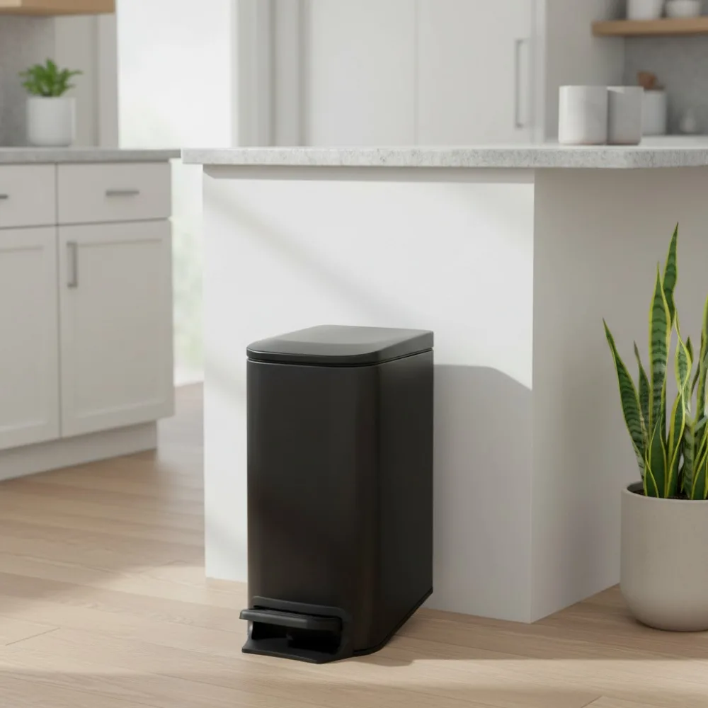 

Slim Trash Can with Soft Close Lid, 6L Stainless Steel Step Pedal Garbage Bin for Bathroom, Kitchen, Office