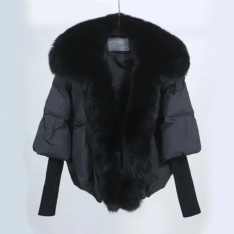 Winter New Thread Sleeve White Duck Down Short Chic Removable Real Fox Fur Collar Coat Puffer Jacket Women Fashion Overcoat