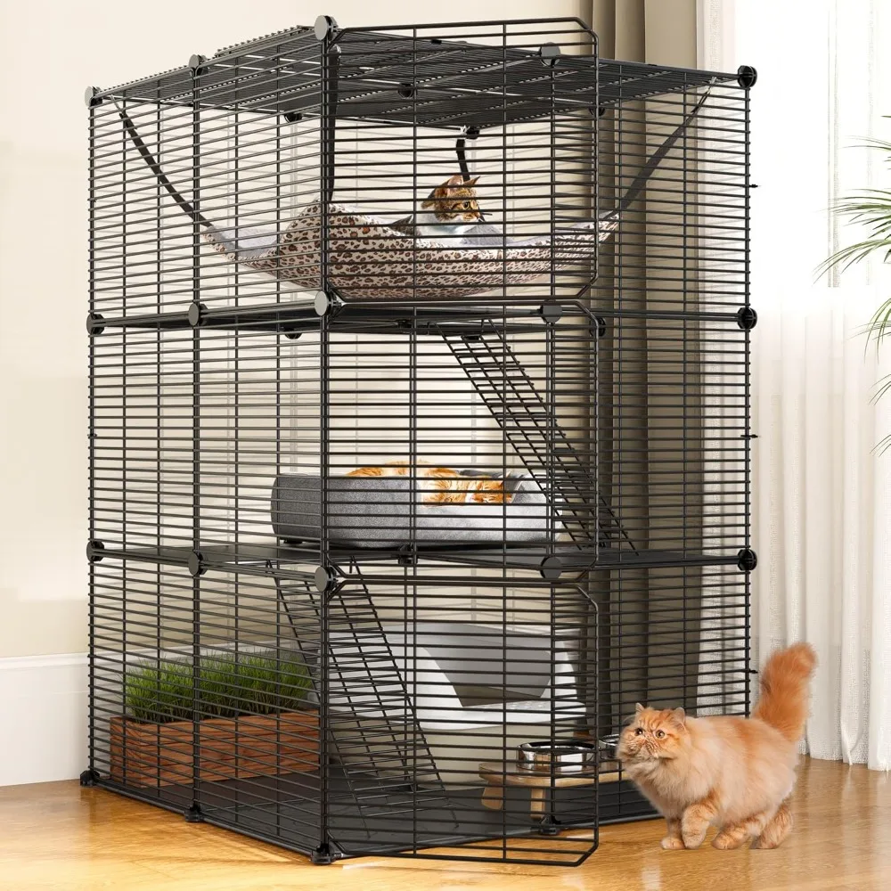 

YITAHOME Cat Cage Indoor Cat Enclosures DIY Cat Playpen Metal Kennel with Extra Large Hammock for 1-2 Cats, Ferret, Chinchilla,