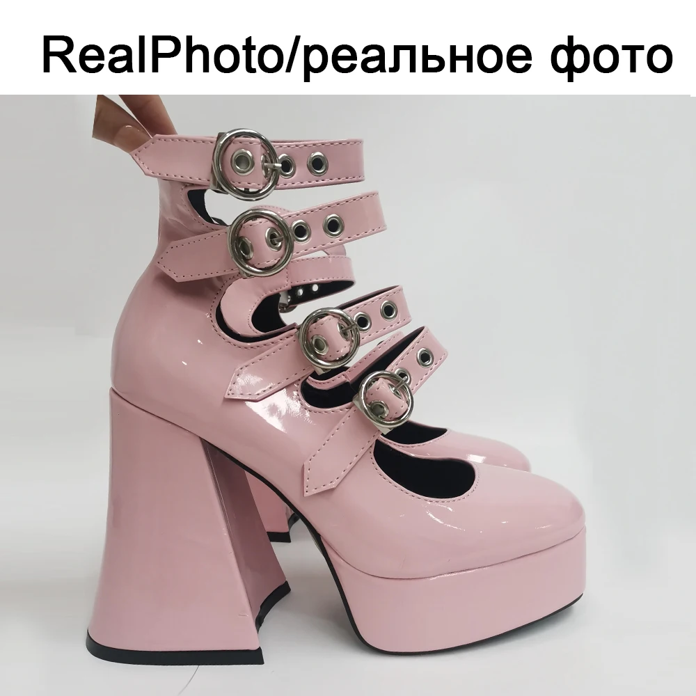 Zapatos de tacón alto con plataforma para mujer, calzado Sexy con hebilla, color negro y rosa, a la moda, para Cosplay