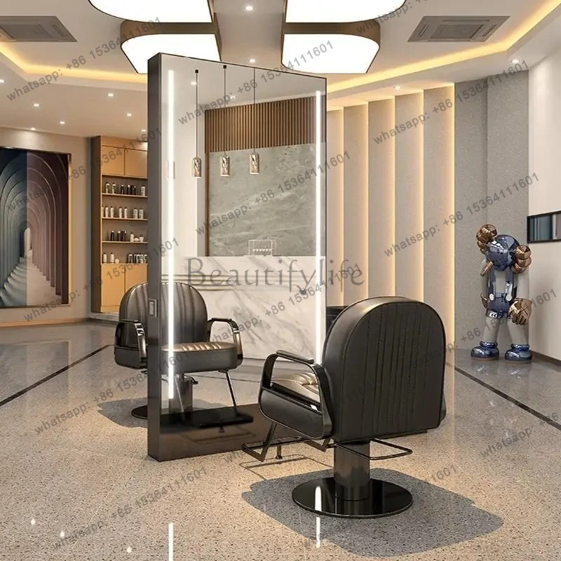Hair salon with lamp mirror hair salon special single and double-sided floor-to-ceiling hair cutting perm and dyeing mirror