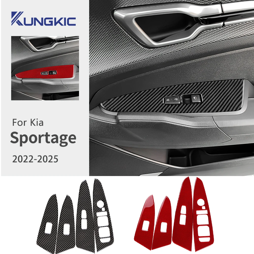 

Настоящая мягкая наклейка из углеродного волокна для Kia Sportage 2022 2023 2024 2025, левая кнопка окна автомобиля, подъемная панель, отделка, аксессуары для интерьера