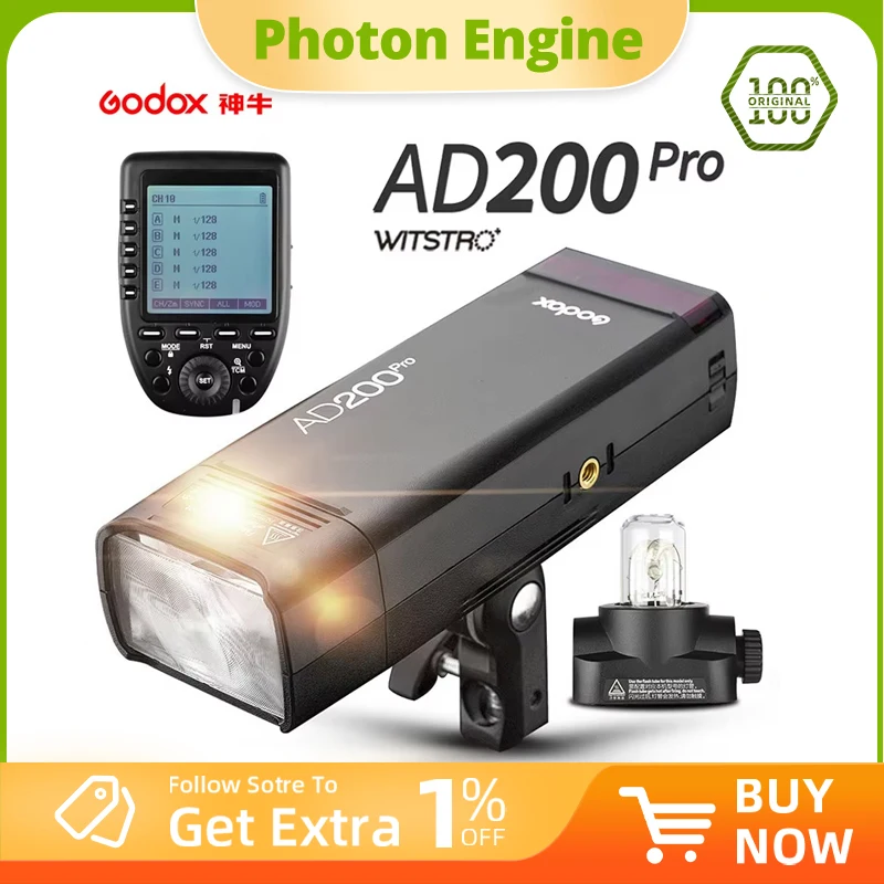

Godox AD200Pro Outdoor Flash Light 200Ws TTL 2.4G x system 1/8000 HSS 0.01-1.8s Recycling 2900mAh Battery with Xpro Trigger