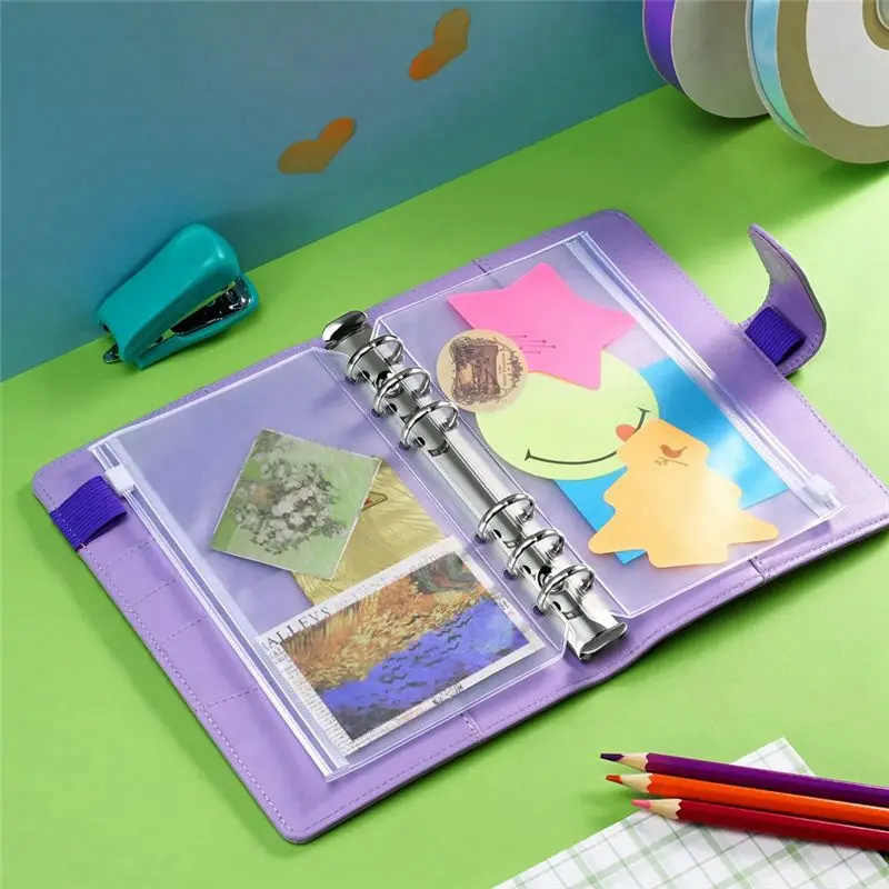 50PCS 6 Holes Binder Pouch For 6-Ring Binder PVC Cash Budget Envelopes Zipper Bag-ELEC