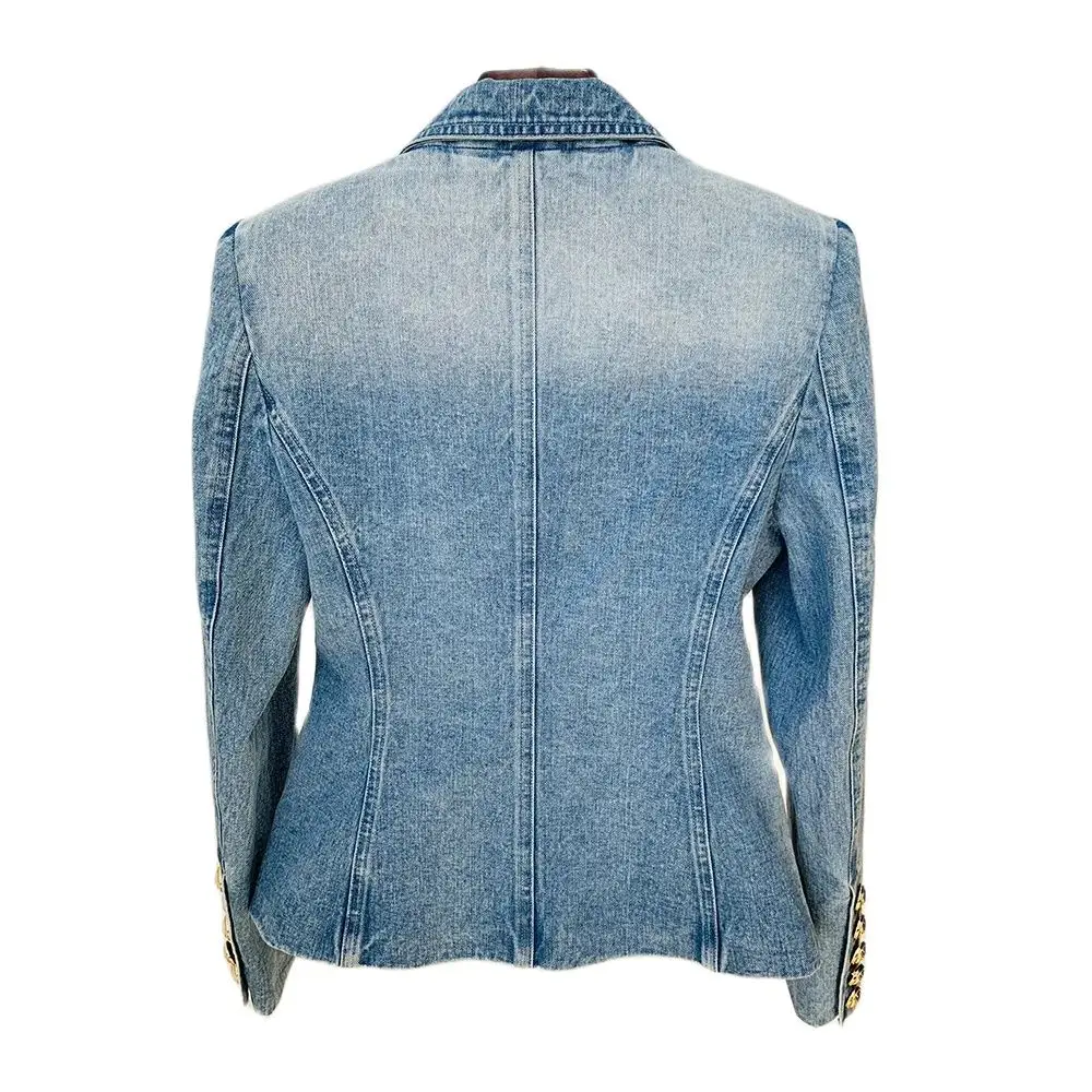 Newest 2024 Designer Jacket Women's Slim Fitting Double Breasted Lion Buttons Denim Blazer