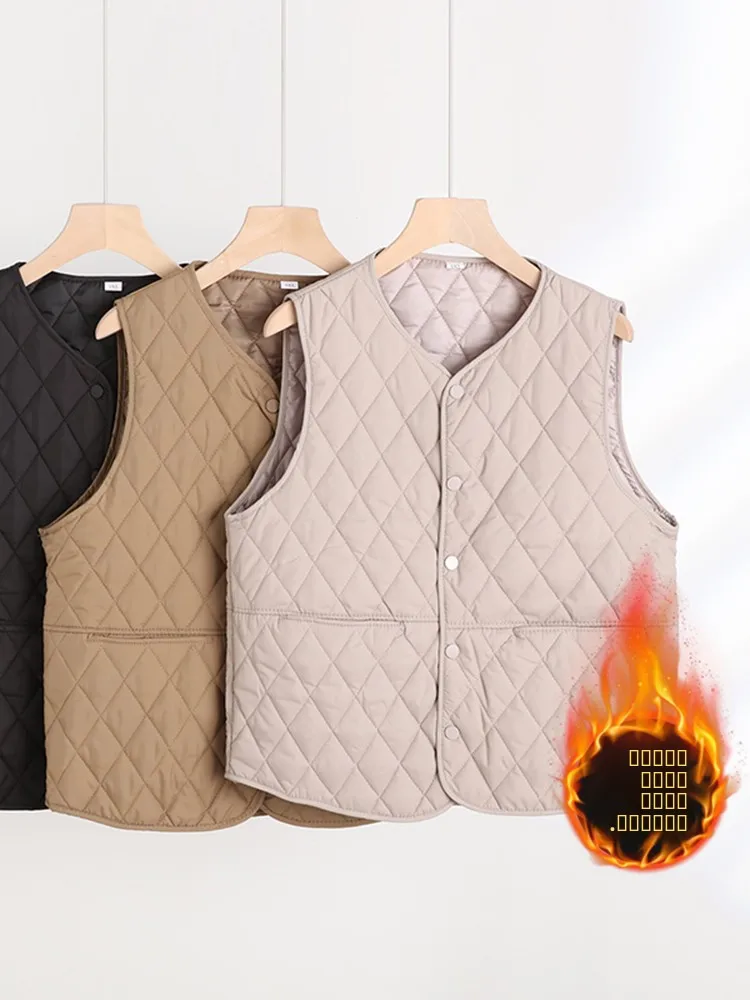 

Women's Loose Large Size Svel V-Ne Vest Autumn Winter Outerwear Warm oulder Pad Can Be Worn outside Buttoned Base T...