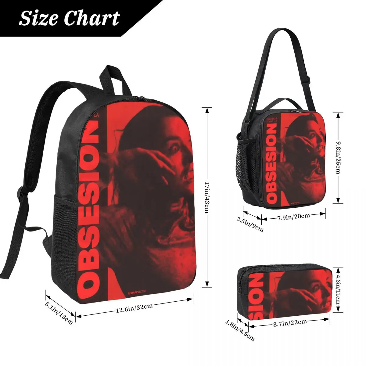 3Pcs Obsession 2026 Horror Movie merch Backpack Set for Kids Pen Bags Bookbag Sets with Lunch Box For School Students Daypack