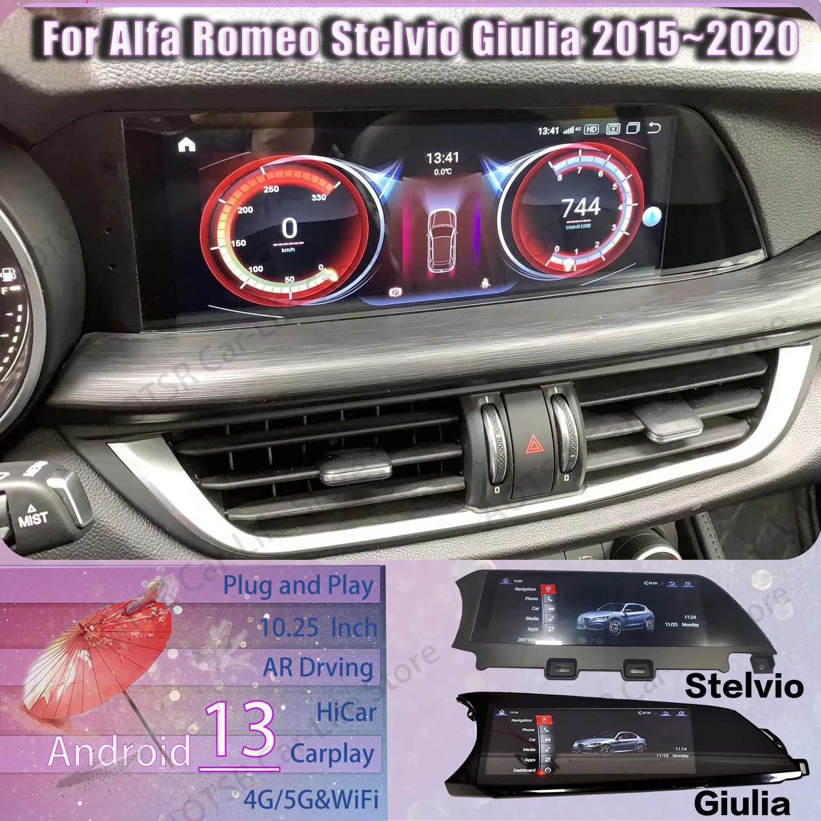 Qualcomm Multimedia Android Auto For Alfa Romeo Stelvio Giulia 2015~2020 GPS Navigation Car Radio Stereo Receiver IPS Head Unit