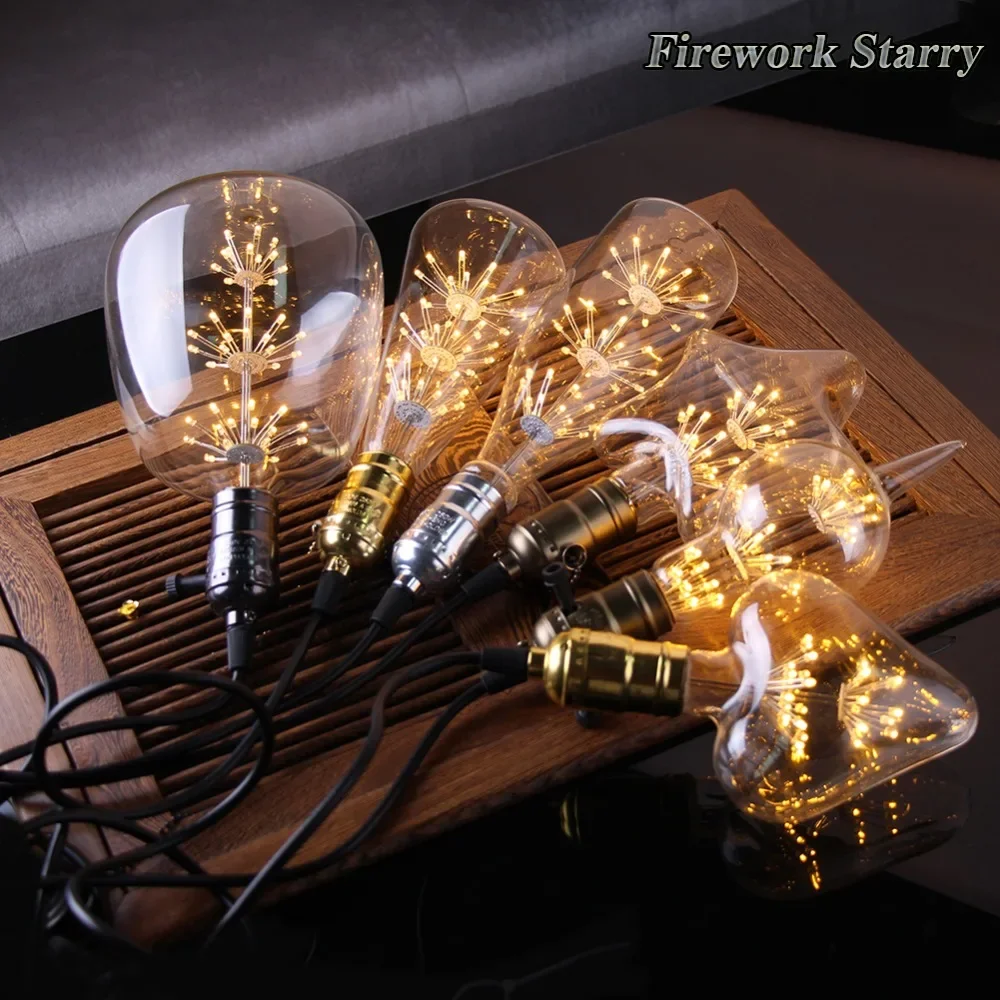 LED Bulb ST64 E27 Non- Dimmable Vintage Starry Sky Lamp Vintage led 3W 2200K Bottle lightbulb Decorative Christmas Firework Lamp