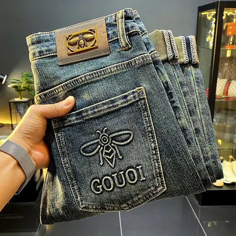 남성용 저렴한 고급 패션 연필 바지, 신축성 레저 청바지, 워싱 아웃 고급 데님 슬림 바지, 2024 가을 신상 Best5