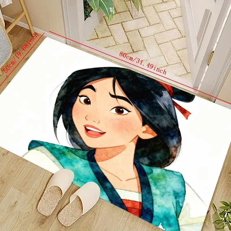 

1 шт., коврик Disney Princess Mulan в мультяшном акварельном стиле, 50x80 см (19,68x31,49 дюйма), мягкий нескользящий напольный коврик для гостиной B