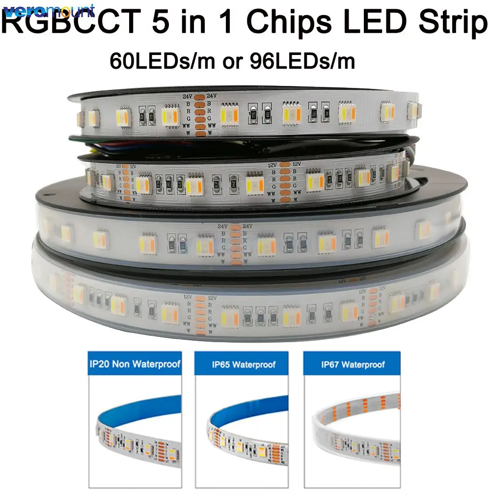 

DC 12V 24V 5050 RGBCCT LED Strip RGB White+Warm White 5 Color in 1 LED Chip 60/96 LEDs/m IP20 IP65 IP67 Waterproof LED Tape 12mm