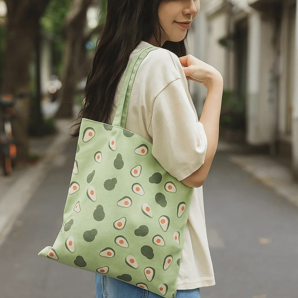 

Creative Eco-friendly Canvas Cloth Bags Lightweight Exquisite Double-sided Bags Reusable Foldable Cotton Linen Totes Shopping