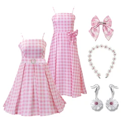 Costume de Bar-Bie-Girls pour Femmes et Enfants, Vêtements de Cosplay, Robe Rose, Collier, Boucles d'Oreilles, Costumes de ixd'Halloween, Robbie Barbei, 1 Ensemble