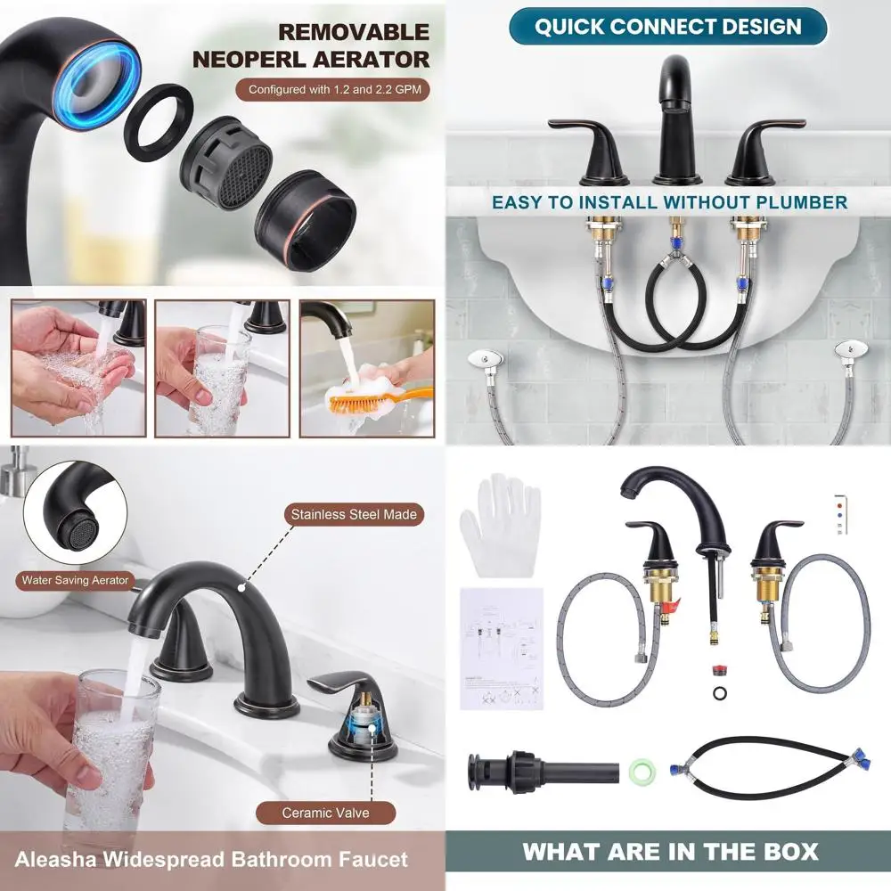 

Oil-Rubbed Bronze 3-Hole Bathroom Sink Faucet with Widespread Design and Lead-Free Stainless Steel Pop-Up Drain