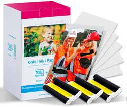 Cartuchos de tinta y papel para impresora Canon Selphy CP1300, recambio de tinta de 3 colores y 108 hojas, 4x6, KP-108IN brillante, Compatible con KP-36IN