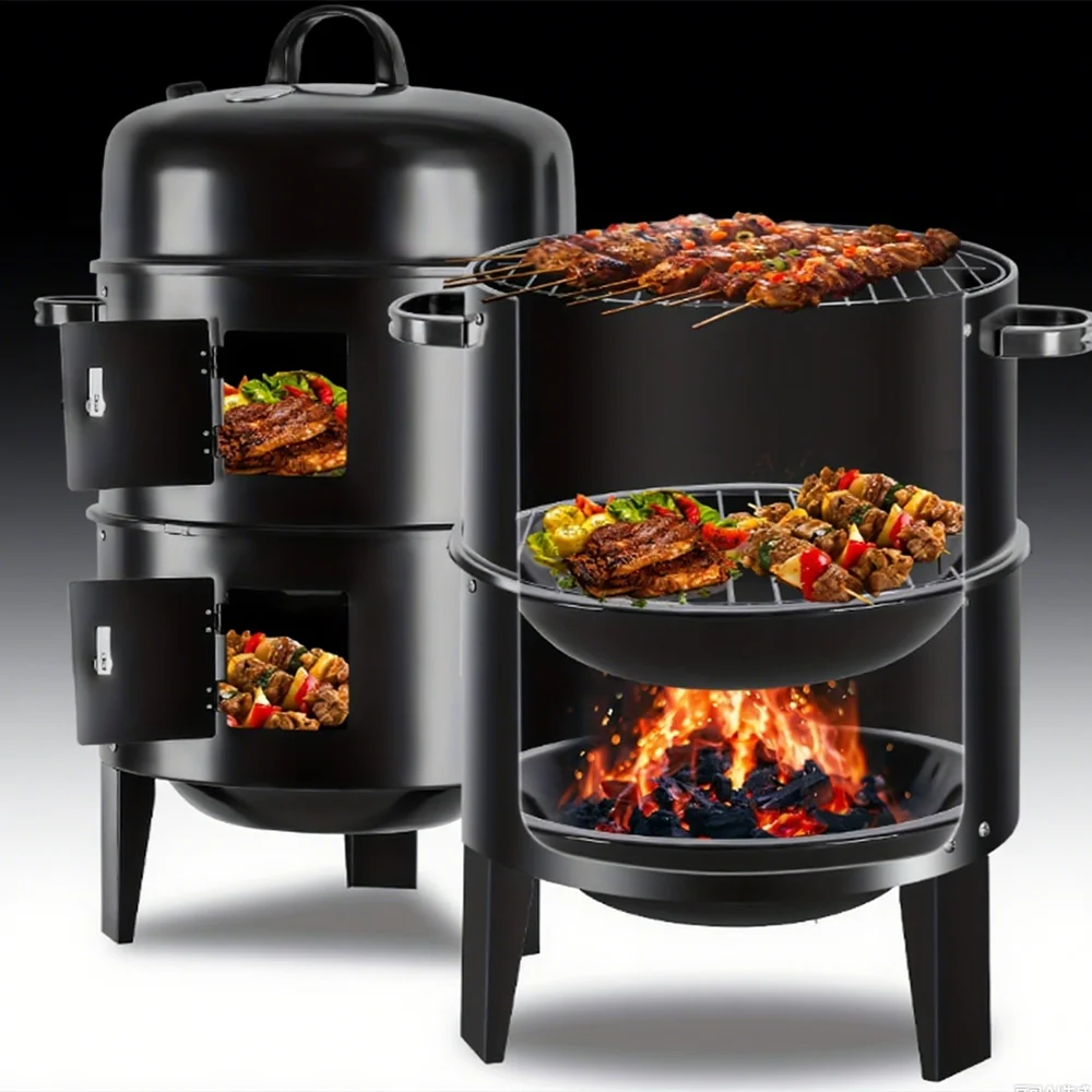 

Smoke stove, easy to control temperature - black vertical barbecue, suitable for camping, outdoor cooking, and gatherings