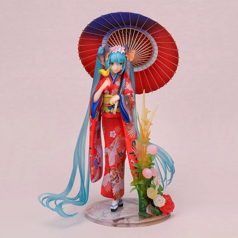 初音ミク中秋深海花柄ドレス傘を持った美少女アクションフィギュア精巧なデスクトップ装飾アニメモデル