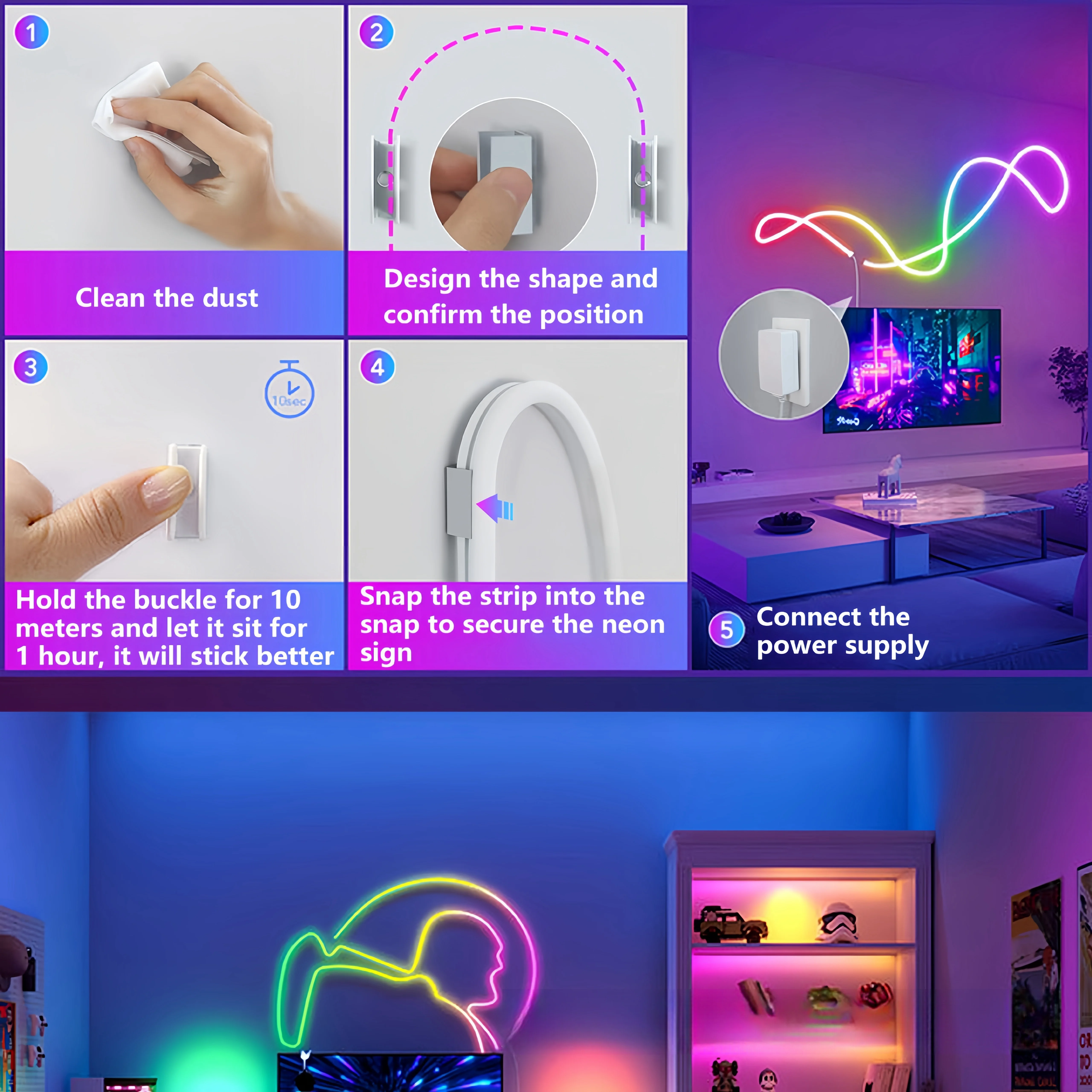 

RGB Neon LED Light Wireless Remote Control LED Atmosphere Light 24V with Accessories Decorative Silicone Soft Light Strip