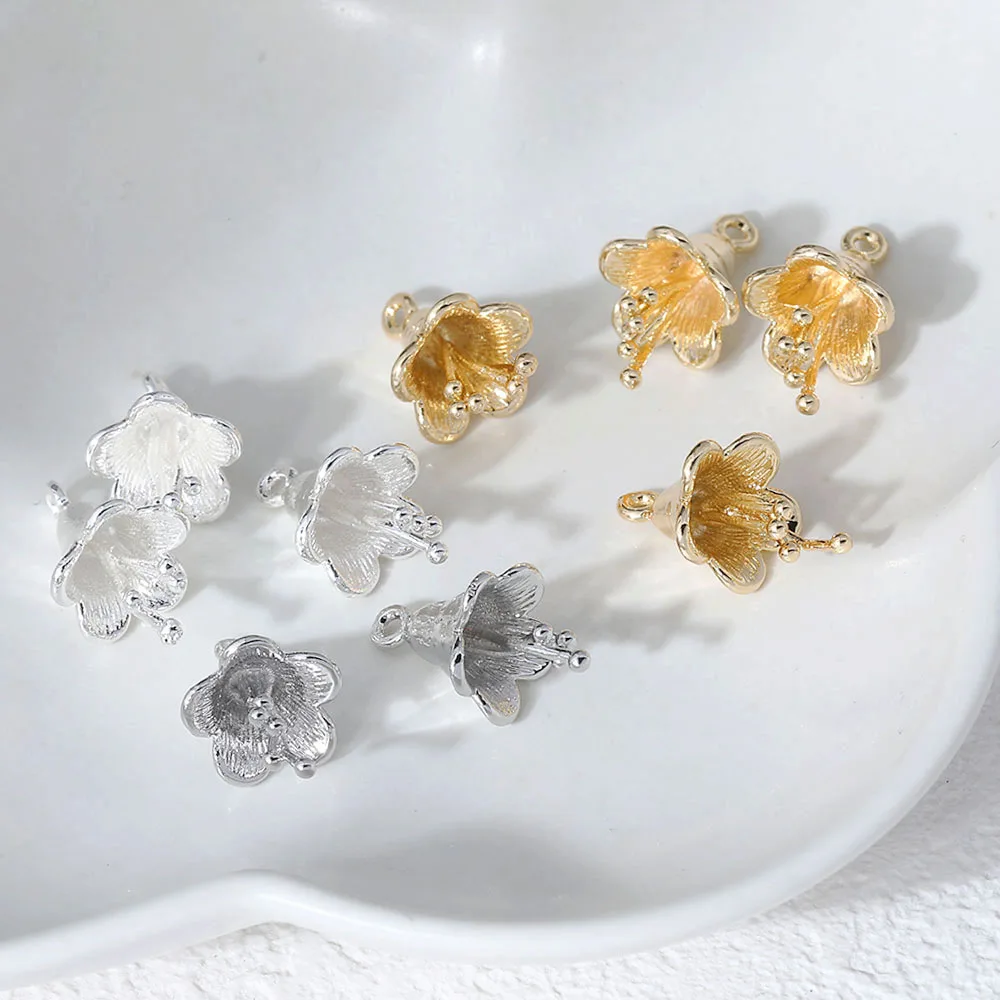 

4PCS Gold Plated Brass Exquisite Trumpet Flower Pendant Necklace Material Accessories Bracelet Jewelry DIY Making Supplies