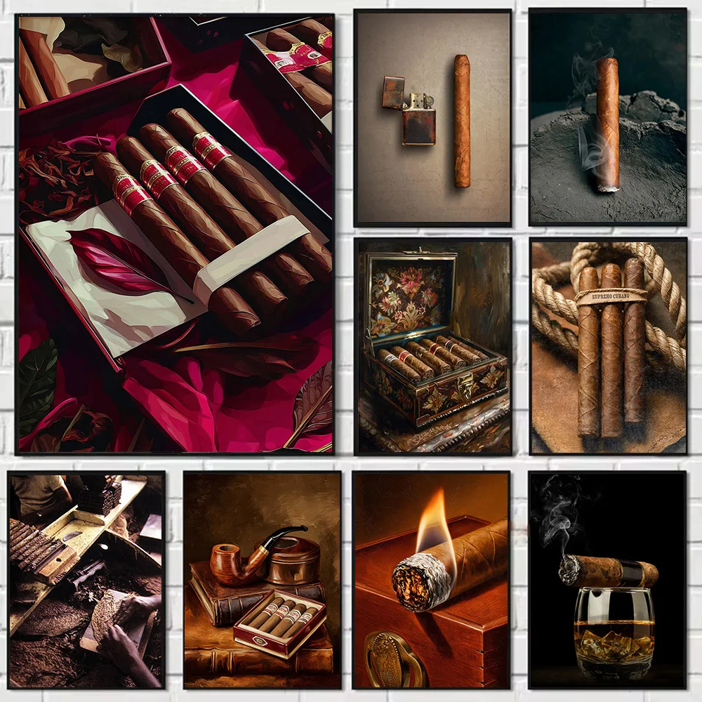 Cigar American Nostalgic Simple Retro Poster Decoration Canvas Printing Cigar Bar Club Home Decoration Picture