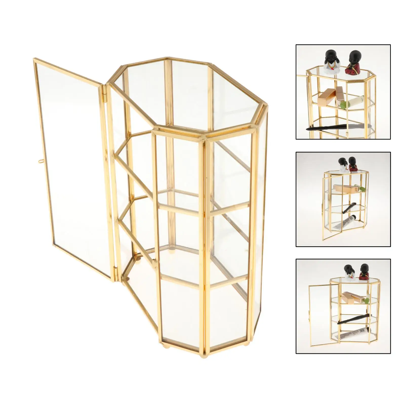 3-Tier Jewelry Trinket Glass Gold Box Keepsake Decorative  Holder  makeup storage box  mask for face women