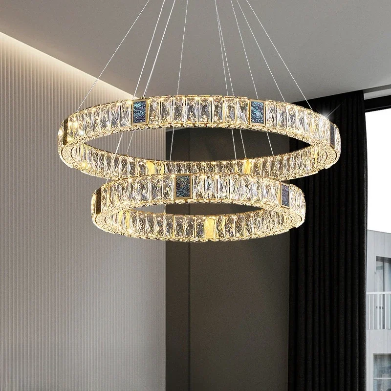 

Light luxury crystal living room chandelier modern creative personality restaurant art duplex floor ring shell chandelier