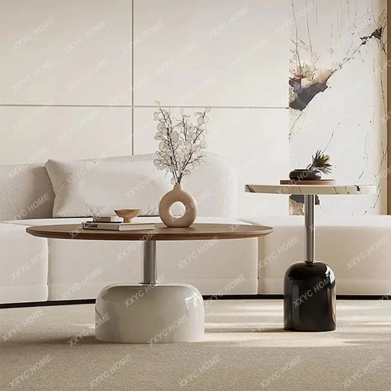

Light luxury natural marble round coffee table combination modern simple home living room small apartment high sense