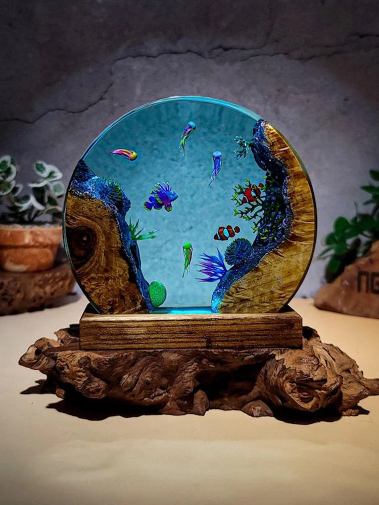 Ocean Aquarium Organism Resin Table Light Creactive Art Decoration Tropical Fish Coral Theme Night Light  USB Charge view 5