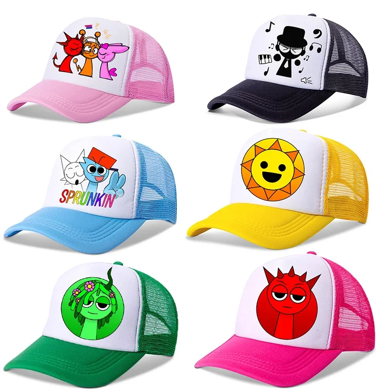 New Sprunki Baseball Cap Boy Girl Cartoon Anime Sun Mesh Hats Kid Casual Fashion Duckbill Cap Hip Hop Parent-child Summer Sunhat