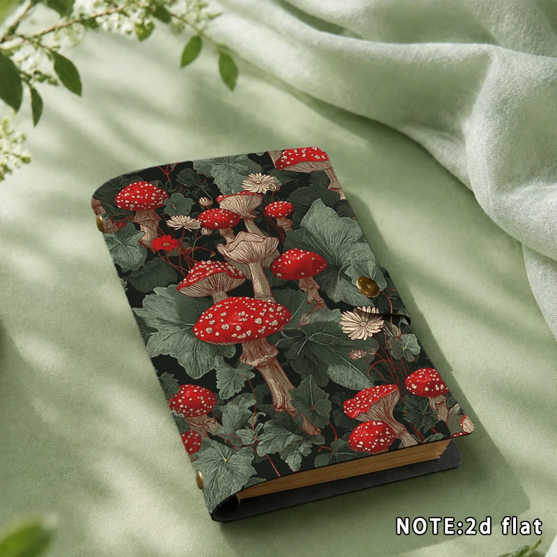Vintage Red Mushroom Botanical Print Notebook Snap Button Journal A6 Diary Book Gift for Nature Lovers Birthday Present Scrapboo