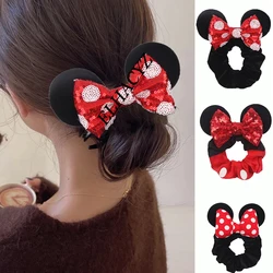 Fashion Minnie Ears Cartoon Hair Scrunchies Velvet Hairbands For Girls Sequins Bows Headband Women Kids Party DIY Decoration