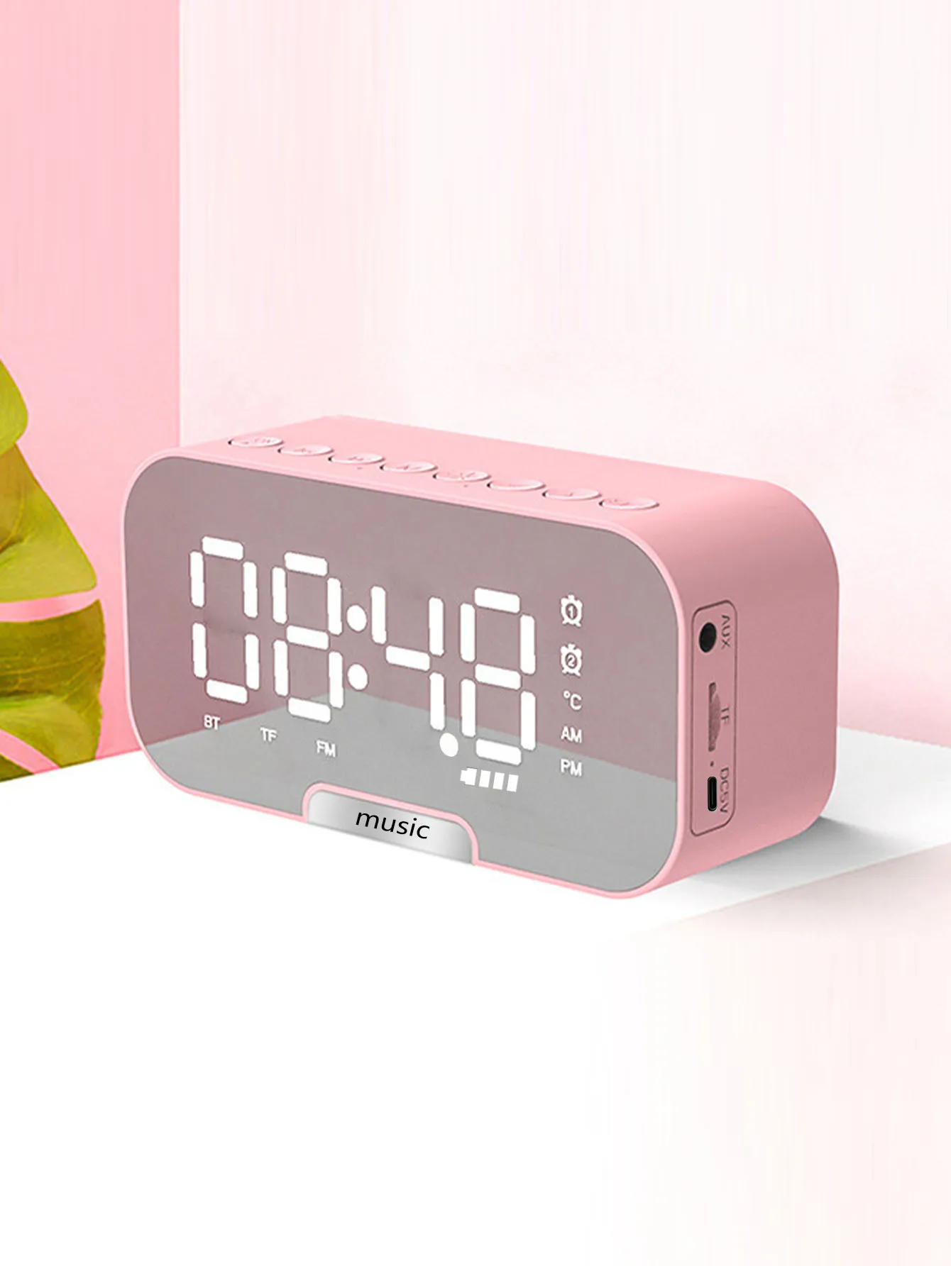 Wireless Bluetooth Speaker Mirror Alarm Clock, Can Be Used as a Mobile Phone Stand, Real-Time Temperature Display, Dual Alarm Mo