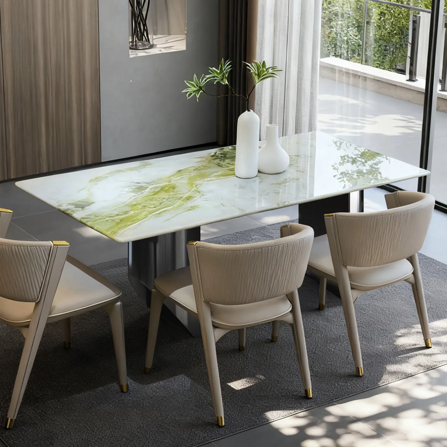Natural Swan Lake luxury stone dining table Italian minimalist light luxury household medieval dining table
