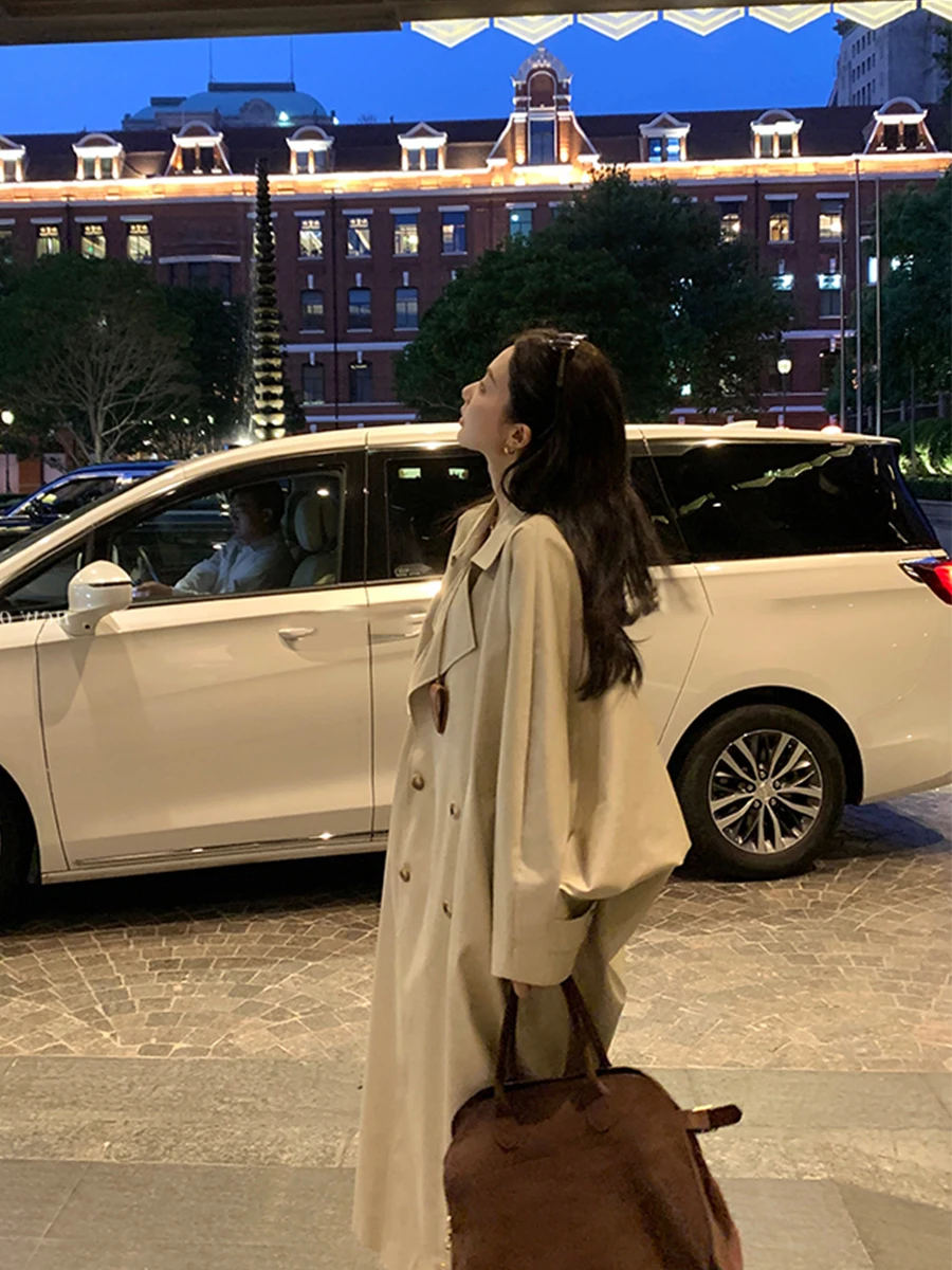 

Женское винтажное пальто оверсайз с длинными рукавами, весенне-осеннее, с воротником, ветровка в корейском стиле, прямого кроя