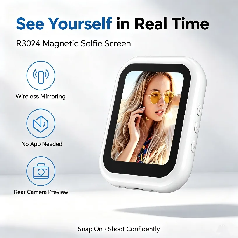 Magnetic Phone Monitor Wireless Selfie Screen For iPhone Android Rear Camera Preview AirPlay Miracast 2.4 Inch TFT Vlog Travel