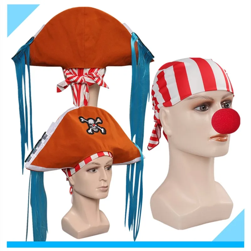 Anime Buggy Cosplay para homens, chapéu pirata, cachecol, chapelaria, bandana de homens adultos, nariz palhaço, acessórios Halloween, adereços de carnaval