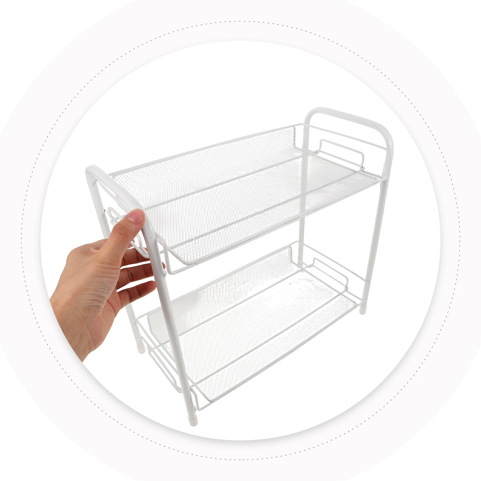 

Double Layer Coffee Storage Rack Stainless Steel Kitchen Countertop Organizer Condiment Cups Seasoning Rack Modern Design
