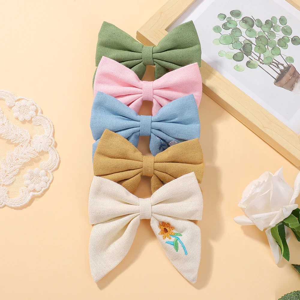 5 unids/set elegante bordado Floral lazos Clip de pelo moda hecha a mano horquilla de algodón para mujeres niñas niños accesorios para el cabello regalos