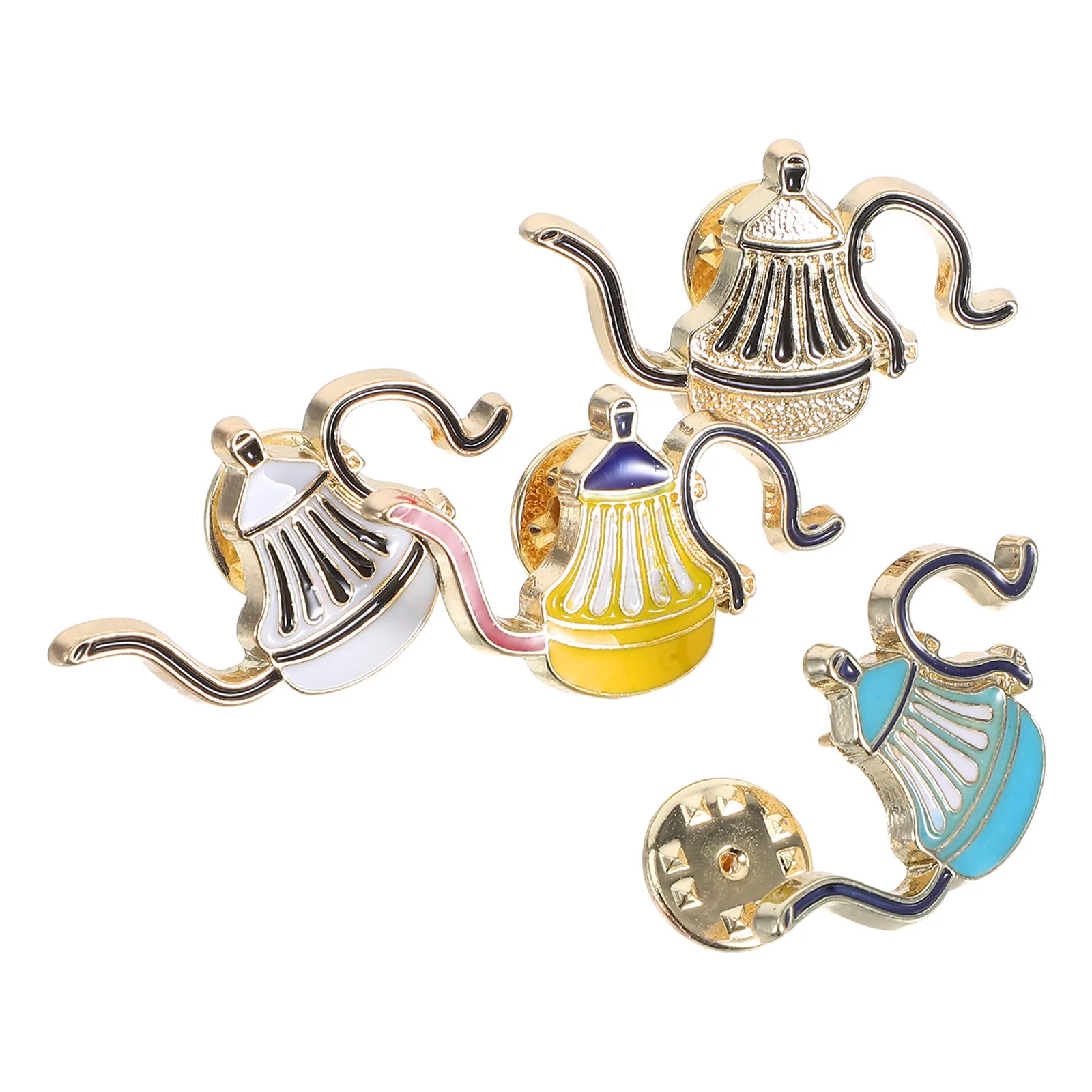 

4pcs Coffee Pot Pins Metal Brooches Unique Vibrant Design Lightweight Longlasting Shine Coffee Enthusiasts Dress Lapel