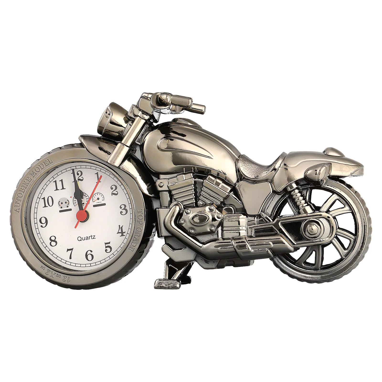 Motorbike Model Clock Retro Style Alarm Clock Creative Bedside Clock Tabletop Clock Ornament (Random Wheel Color)