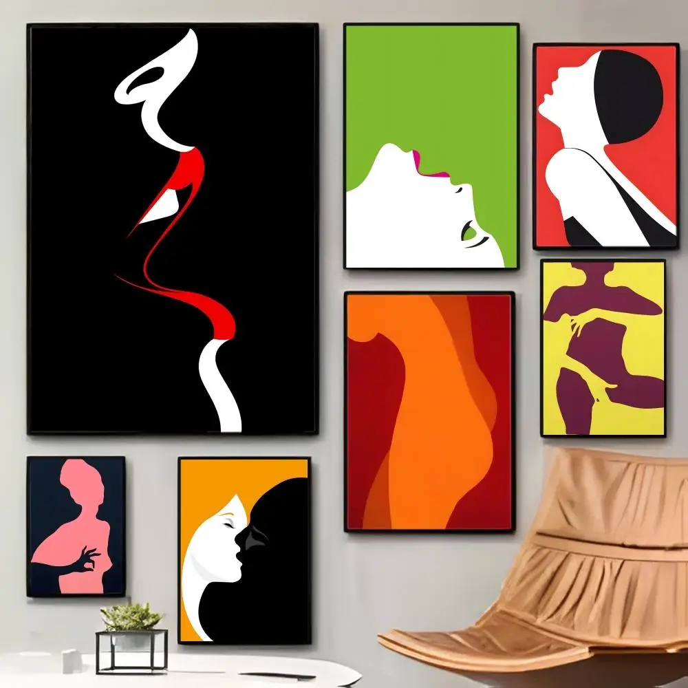 Line Geometry a-Curve Girl Poster Sticky Waterproof Coffee House Bar Room Wall Decor Gift